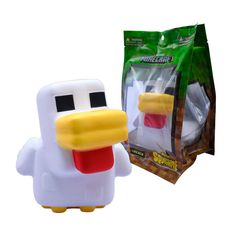 a plastic toy with a ducky face on it's head next to a packaged package