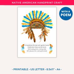 native american handprint craft with a poem and an image of a headdress