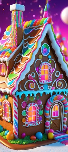 a gingerbread house is decorated with candy and icing