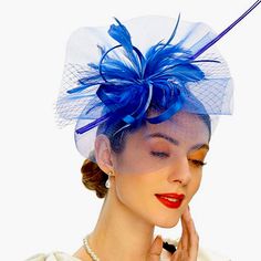 Blue Derby Fascinator Material:Mesh And Feather Attacment:Clip And Headband Size:11.8 Inch Diameter Fascinator Base. The Fascinators Is Reversible And Removable On The Headband. One Size Fits All. Perfect For Derby, Church, Tea Parties, And Formal Events. Blue Headband For Summer, Blue Feathered Fascinator For Summer, Blue Feather Fascinator For Summer, Adjustable Royal Blue Fascinator For Spring, Blue Feathered Summer Fascinator, Spring Royal Blue Adjustable Fascinator, Blue Feathered Mini Hat For Summer, Spring Blue Feathered Costume Hat, Blue Feathered Costume Hats And Headpieces For Spring