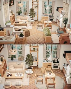 this is an aerial view of a living room and kitchen