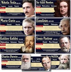 Amazon.com : Famous Scientists Poster bulletin board set, 9 charts pack Glossy Paper (9"x19") Young N Refined : Office Products What Do Scientists Do, Famous Mathematicians Poster, Famous Scientists Posters, Types Of Scientists, Albert Einstein Biography, Famous Scientist, Hydroelectric Power, Bulletin Board Sets