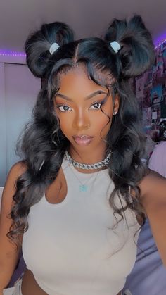 Hairstyles For Wigs Half Up, 5x5 Wig Hairstyles, 00s Hairstyles For Black Women, Cute Y2k Hairstyles With Bangs, Black Y2k Hairstyles, Styles For Wigs Black Women, Bratz Hairstyles Hair, 90s Natural Hairstyles, Creative Hairstyles For Black Women