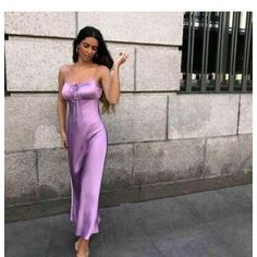 New With Tags Elegant Purple Summer Midi Dress, Elegant Purple Midi Dress For Summer, Spring Evening Slip Dress, Purple Midi Length Slip Dress For Night Out, Summer Purple Satin Maxi Dress, Chic Fitted Purple Slip Dress, Purple Satin Maxi Dress For Summer, Purple Satin Midi Dress For Summer, Casual Satin Slip Dress For Spring