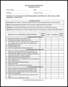 the social skills checklist is shown in black and white, as well as an image of