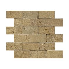 Noce Travertine Split Faced Brick Mosaic Tile 2x4 Accent Fireplace, Fancy Tile, Brick Mosaic, Kitchen Wall Tiles, Stone Tile, Bathroom Wall Tile, Porcelain Floor Tiles, Tile Installation, Fireplace Mantel