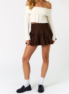 Both playful and chic, our Flared Bubble Skirt in Brown is a must-have this fall! This versatile skirt features a flared design that adds movement to your every step. Elevate your style game and embrace a confident, feminine look. Perfect for a day out or a night on the town! DETAILS Flared Hem Bubble Skirt Style Zipper Closure Color: Brown 74% Rayon, 22% Nylon, 4% Spandex Blue Blush is a young-contemporary women's clothing located in Los Angeles. They focus on sustainability and trendy items to Loungewear Summer, Party Bottoms, Off The Shoulder Sweater, Denim Sweater, Bubble Skirt, Sweater Crop, Trendy Top, Crop Top Sweater, Summer Party Dress