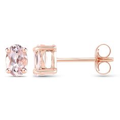 "14K Rose Gold Plated 0.80 Carat Genuine Morganite .925 Sterling Silver Earrings, Natural Morganite Stud Earrings for Her Flaunt yourself with these gorgeous morganite stud earrings. The natural gemstones have a combined weight of 0.80 carats and are set in .925 sterling silver with 14k rose gold plating. The soft peach hue of these earrings adds a pop of color to any look! The understated design and vibrant stones make these earrings perfect for every occasion. .925 Sterling Silver Stone Detail Oval Rose Gold Earrings With Prong Setting, Rose Gold Oval Earrings With Prong Setting, Rose Gold Oval Earrings For Anniversary, Classic Rose Gold Gemstone Earrings, Morganite Earrings, Gold Sapphire Ring, Blue Topaz Jewelry, Silver Diamond Earrings, Emerald Ring Gold