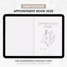 the appointment book for hair dressers is displayed on a tablet screen, with an image of