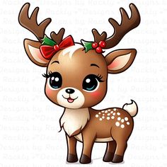 a cute little deer with a bow on its head