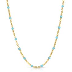 The Fiji necklace features a dainty 14KT Goldfilled chain with Turquoise enamel beads and hand-wired endings for lasting quality. Measures 17" from end to end. Water-safe | Tarnish-free | Hypoallergenic. Contains 5% Gold by weight. Proudly made in USA🇺🇸 using only US made 14KT Gold filled. 14KT Gold filled Enamel beads Dainty Blue Necklaces With Satellite Chain, Dainty Blue Necklace With Satellite Chain, Dainty Blue Turquoise Necklace With Adjustable Chain, Turquoise Beaded Necklace With Delicate Chain As Gift, Blue Beaded Necklaces With Delicate Chain, Blue Beaded Necklaces With Delicate Chain And Round Beads, Dainty Turquoise Beaded Chain Necklace, Enamel Beads, May 21