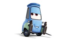 a cartoon character with big eyes is on the back of a tow truck