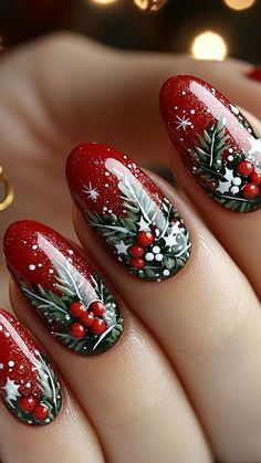 Trendy Christmas Nails, Gingerbread Nails, Event Nails, Xmas Nail Designs, Xmas Nail, Nails Unique, Red Christmas Nails, Festive Nail Art, Holiday Nail Designs