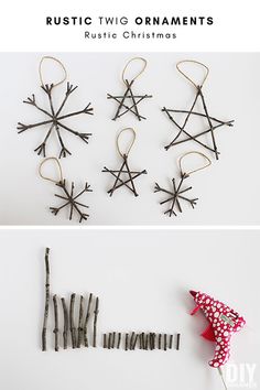 christmas decorations made out of twigs and string