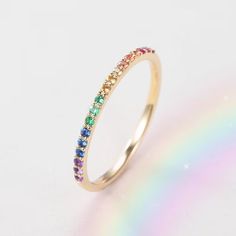 Rainbow Ring Rainbow Sapphire Wedding Band Women White Gold - Etsy Rainbow Engagement Rings, Fine Multicolor Halo Jewelry, Multicolor Halo Rings Fine Jewelry, Fine Jewelry With Multicolor Halo, Fine Jewelry: Multicolor Stackable Pieces, Multicolor Stackable Fine Jewelry, Elegant Multicolor Promise Jewelry, Multicolor Halo Jewelry For Wedding, Elegant Multicolor Jewelry For Promise