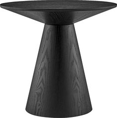 a black table with a wooden top on a white background in the shape of a cone