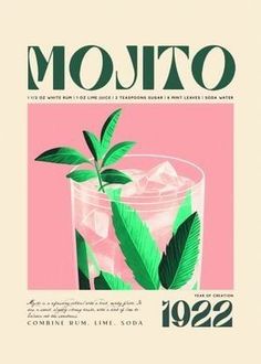 Wall Print Design Ideas, Mojito Wall Art, Cocktail Vintage Illustration, Retro Cocktail Poster, New Branch Opening Poster, Vintage Drink Poster, Vintage Cocktail Poster, Cocktail Illustration Graphic Design, Square Poster Design