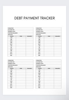 a printable debt payment tracker is shown in the middle of a white sheet with black writing