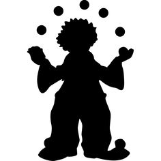 the silhouette of a child juggling balls with his arms and legs in the air