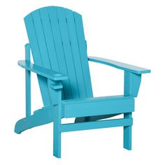 a blue plastic lawn chair on a white background