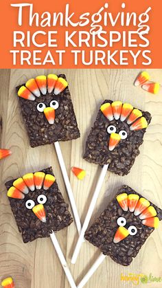 thanksgiving rice krispies treat turkeys on sticks