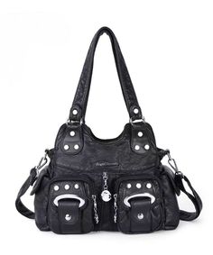 Introducing the Fashion Black Rivet Faux Leather Satchel Handbag MM047 - a stylish and luxurious addition to your wardrobe. Made with the finest faux leather and adorned with chic rivet details, this handbag exudes sophistication and exclusivity. Elevate your fashion game with this must-have accessory.This bag is made of fine Faux Leather fabric.Measurement: 32cm/12.48" * 69cm/26.91" * 11cm/4.29"Zip up closure. Inside pockets. Canvas Backpack Purse, Sling Backpack Purse, Angel Kiss, Pocket Handbag, Leather Satchel Handbags, Girls Handbags, Tote Bag Leather, Satchel Handbags, Girl Backpacks