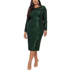 New With Tags - But There Are A Lot Of Missing Sequin Along Left Arm Seam- See Photos Msrp $279 Gleaming Sequins Are All That's Needed To Turn A Simple Silhouette Into A Stunner. Xscape's Plus Size Dress Brings Sleek Uncomplicated Style To A Party. Approx. 45-1/2" Long From High Point Shoulder To Hem Falls Below The Knee To Lower Calf Sequined Fabric: Sparkle And Shine Boat Neckline; Midi Silhouette Hidden Zipper At Center Back Slit At Center Back Hemline Seam Sequins May Shed During Wear Lined Cocktail Dresses For Wedding Guests, What Is Cocktail Attire, Sequin Dress Plus Size, Xscape Dress, Best Cocktail Dresses, Cocktail Attire For Women, Green Sequin Dress, Sequined Fabric, Dresses For Wedding Guests