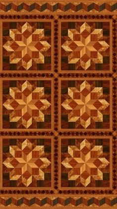 a quilt made with wood and leathers in the shape of an abstract flower pattern