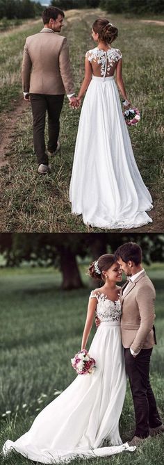 two pictures of people in wedding dresses and tuxedos