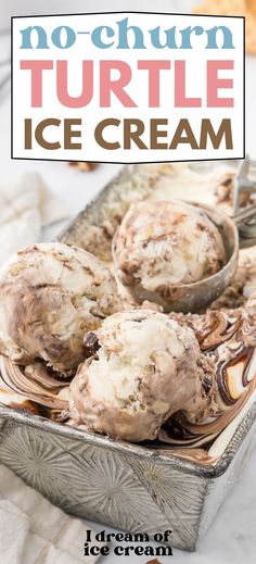 no - churn turtle ice cream in a metal pan