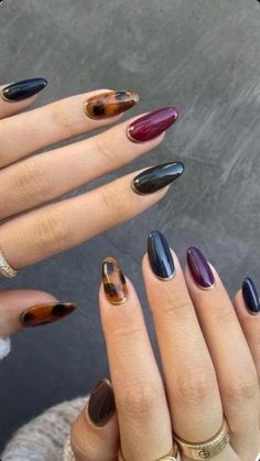 Plum, Blue & Tortoise Press on Nails Tortoise Print Nails Gold Nail Charms Fake Nails Acrylic Nails Fall Press on Nails - Etsy Smink Inspiration, Seasonal Nails, Makijaż Smokey Eye, Autumn Nails, Minimalist Nails, Fall Nail, Dream Nails, Funky Nails