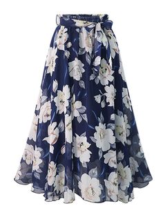 Floral Chiffon Skirt, Feminine Skirt, Elastic Waist Dress, Midi Flare Skirt, Europe Fashion, Printed Midi Skirt, Floral Print Skirt, Fall Skirts