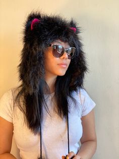 Huksy Half Hood Animal Hat Faux Fur Furry Hat Hoodie With - Etsy Bohemian Hat, Hoodie With Ears, Bohemian Hats, Cute Animal Design, Hoodie Hat, Design Hoodie, Costume Parties, Animal Hats, Hat Scarf