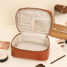 Large Capacity Travel Cosmetic Bag,Travel Makeup Bag Leather With Brushes Slots Divider Flat Lay Cosmetic Bag Portable Makeup Organizer Features: Quantity: 1pc Material: polyurethane Color: White,Black,P-ink,Brown Product size: 24x17x11cm /9.45x6.7x4.33in Packing size: 28x18x4cm /11.02x7.08x1.57in Gross weight: 213g/0.46lb Applicable scene: Outdoor, Travel Product Description: Material and SizeOur travel makeup bag is made of premium soft and comfortable leather,strong, and and easy to clean. 9. Makeup Bag Leather, Large Toiletry Bag, Toiletry Bag Women, Mens Toiletry Bag, Personalized Makeup Bags, Be Organized, Toiletries Organization, Toiletry Bag Travel, Travel Cosmetic Bags