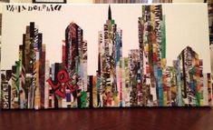 a piece of art that has been made to look like a cityscape with the word chicago on it