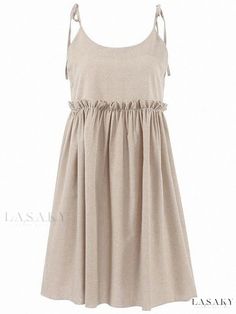 Lasaky - Sultry V-neck Sundress - Salt Collection, Loose Fit Cotton Linen Maxi Dress Beige V-neck Sundress For Day Out, Elegant V-neck Sundress For Brunch, Summer V-neck Ruched Dress, V-neck Ruffled Sundress For Daywear, Elegant V-neck Sundress For Day Out, Elegant Beige Flowy Sundress, Summer Ruched Mini V-neck Dress, Summer Mini-length Ruched V-neck Dress, Beige V-neck Sleeveless Dress For Vacation