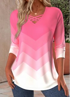 Color:Pink;Size:S;Size:M;Size:L;Size:XL;Size:XXL;Package Contents:1 X T Shirt;Occasion:Other;Style:Casual; Ombre Tunic, Elegant Dresses Plus Size, Geometric Gradient, Geometric Clothing, Plus Size Pink, Mosquito Trap, Gradient Pattern, Crochet Dollies, Pink Round