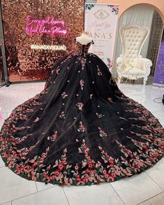 Pink And Black Quinceanera, Black Quinceanera Theme, Black Quince Dress, Sweet Sixteen Party Themes, Mexican Ideas, Black Quinceanera, Quinceanera Dresses Black, Charro Quince, Black Quince