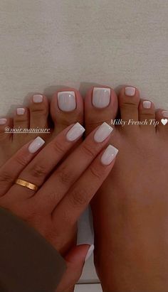 Flight Attendant Nails Ideas, Short Square Manicure Nails, Short French Tip Pedicure, Very Natural Acrylic Nails, Milky White French Pedicure, Short Classy Nail Ideas, Milk White Nails With French Tip, Milk White Manicure, Classy Nails Summer 2024