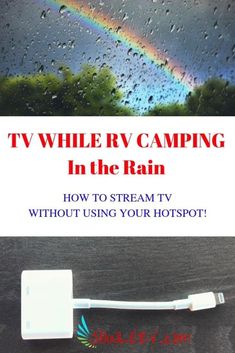 the cover of tv while camping in the rain, with text overlaying it