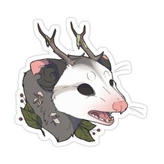 an animal sticker with antlers on it's head and leaves around its neck