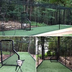 there is a baseball batting cage in the yard