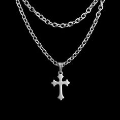 This multi-strand Gothic Cross Necklace is made entirely from high-quality stainless steel - that's everything from the chains to the pendant (which measures approximately 16 mm x 12 mm). If the length you want isn't listed, then don't worry! Everything is made to order, so all you need to do is send me a message (before or within 24 hours of purchasing) confirming in inches the length that you would like. Where there are two chains such as this, please confirm the smallest chain length you would like and I will adjust the second one accordingly. For reference, I am wearing it at 14"/16" in the photographs. Reverse Cross, Gothic Cross Necklace, Cross Gothic, Gothic Cross, Gothic Crosses, Silver Cross Pendant, Cross Chain, Pendant Bracelet, Silver Cross