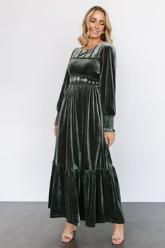 Ingrid Velvet Maxi Dress | Eucalyptus - Baltic Born Bridesmaid Dress Velvet, Eucalyptus Color, Sage Bridesmaid Dress, Velvet Long Dress, Bridesmaid Dresses Dusty Sage, Mens Outerwear Jacket, Dusty Sage, Fitted Maxi Dress, Baltic Born