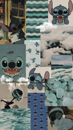 an image of some cartoon characters in the air with clouds and water behind them,