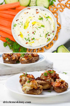 two pictures with different types of food on them and the same one has carrots, celery, cucumbers