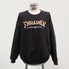 Thrasher Logo Crew Neck Sweatshirt Description: Please read the full description before bidding. For sale is a Thrasher Logo Crew Neck Sweatshirt. Size XL, see measurements below for fit comparison. Sweatshirt is listed in pre-owned condition, light wear. See all photos for details and condition. No returns no refunds. Please ask any questions. Measurements: Chest (armpit to armpit) = 28" inches Length (top seam to bottom seam) = 27" inches Shoulders (seam to seam) = 29 1/2" inches Sleeve (armpi Heavyweight Logo Print Sweatshirt For Streetwear, Streetwear Crew Top With Lettering, Streetwear Crew Neck Top With Lettering, Crew Neck Tops With Lettering For Streetwear, Cotton Graphic Print Sweatshirt For Skateboarding, Band Merch Crew Sweatshirt For Streetwear, Thrasher Logo, Crew Neck Sweatshirt, Crew Neck