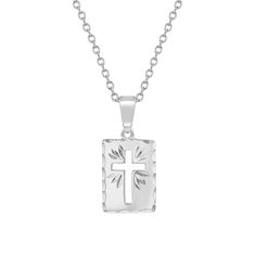 A beautiful first jewelry gift for your young children. This cute Christian medal pendant necklace is beautifully made with 925 sterling silver. This cross necklace makes it easy to shop for catholic gifts for children & preteens. Teach your loved one to keep their faith close to their heart with this medal cross necklace. A 16" link chain is included and packed neatly in a gift box. Personalized Sterling Silver Cross Pendant Necklace, Personalized Sterling Silver Pendant Cross Necklace, White Gold Cross Necklace For First Communion, Silver Crucifix Necklace For Baptism, Silver Cross Pendant Jewelry For First Communion, Silver Cross Necklace For Baptism, Sterling Silver Cross Necklace For First Communion, Sterling Silver Cross Pendant Necklace For First Communion, Personalized Sterling Silver Cross Charm Necklace