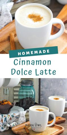 homemade cinnamon dolce latte in white cups