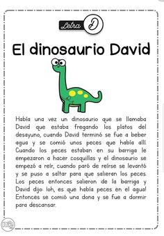 a spanish book with an image of a dinosaur and the words el dinoo david